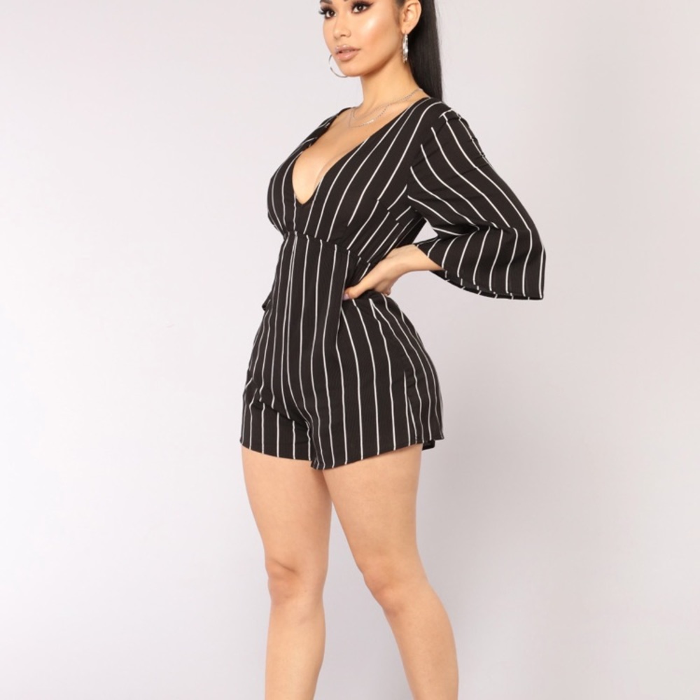 Extra key stripe romper- fashion nova